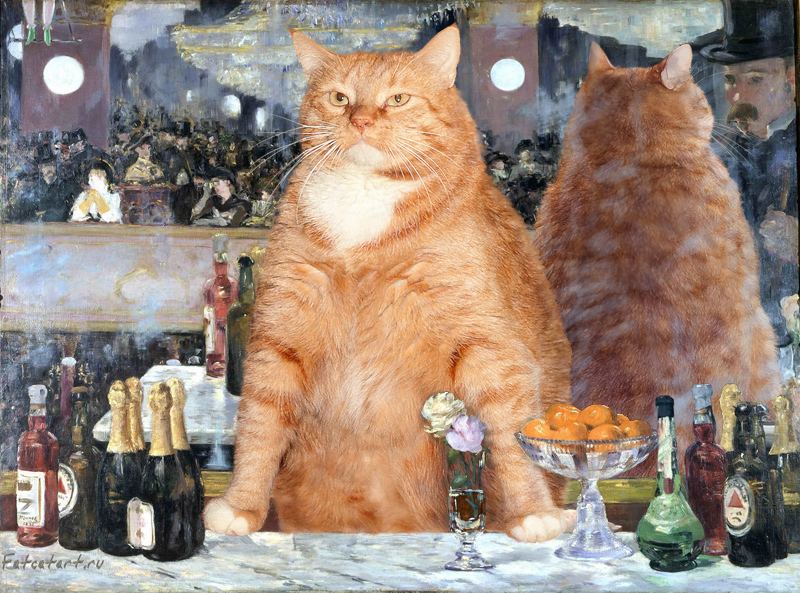 ***котэ*** - Страница 3 Manet-A-Bar-at-the-Folies-Bergere-cat-w