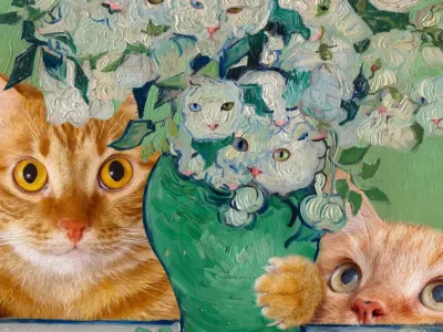 Vincent Van Gogh, Roses are cats' pink noses, by Fat Cat Art